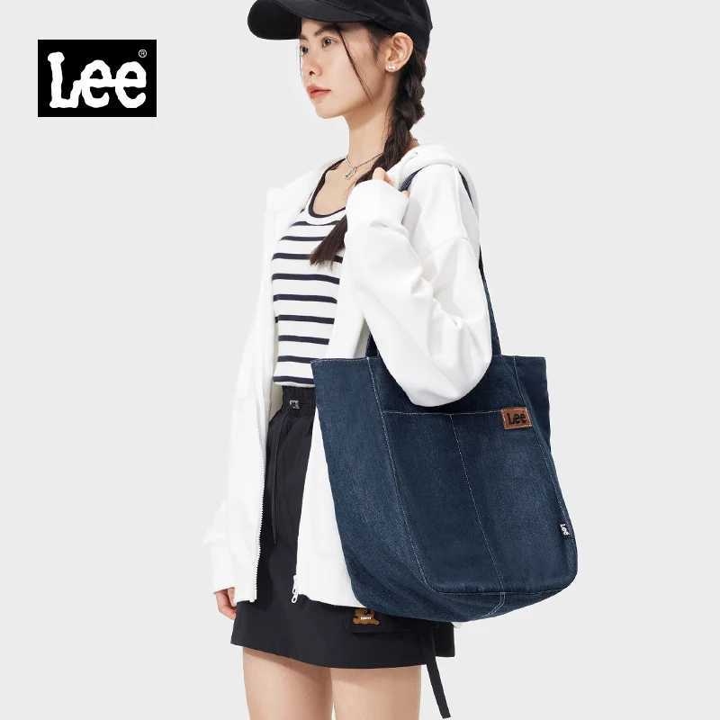 LEE Denim Blue Women Casual Large Capacity Tote Bag Jeans Beige Ladies Work Shoulder School Student Laptop Book Bag G250729