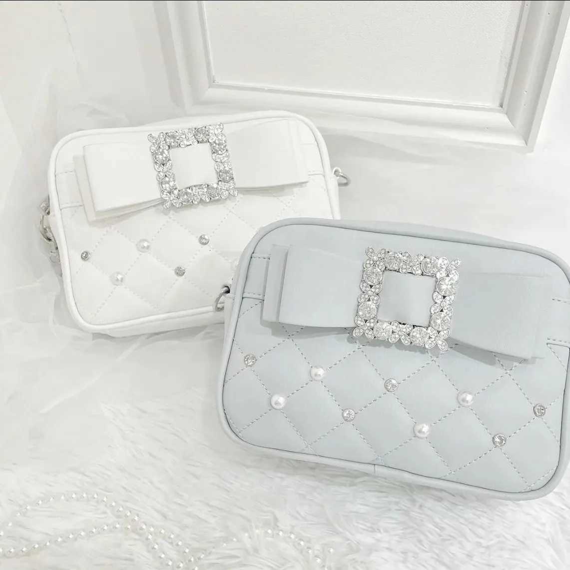 Diamond Bow Pink Square Bag For Women Mine Series Beading Pearl Y2k Messenger Bag Hot Sweet KAWaii Shoulder Crossbody Bag Y250730
