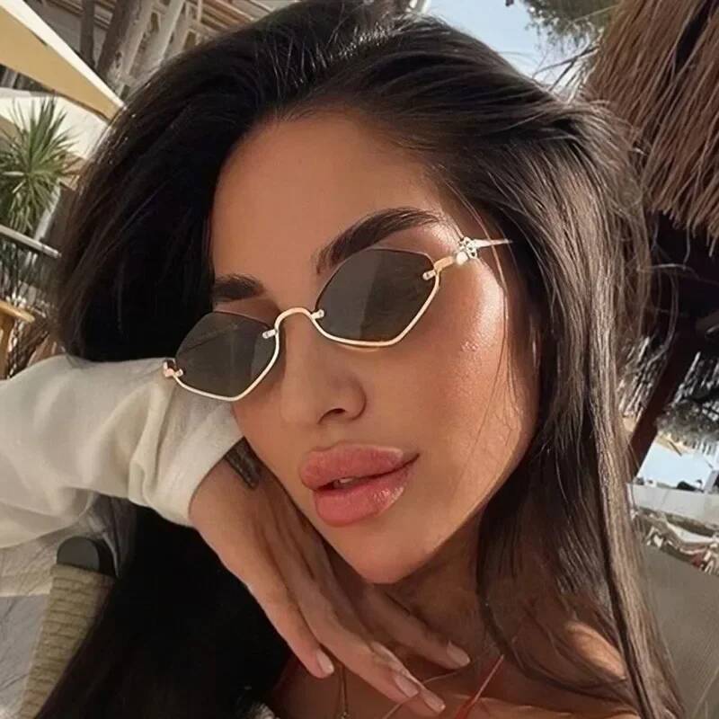 Metal Women Simple Trend Men 2025 New Half Dia Shaped Dopamine Small Frame Outdoor Sunglasses