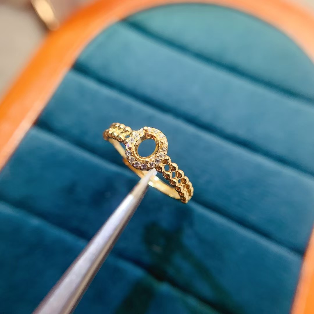 4mm*5mm Oval gemstone ring setting for engagement ring DIY 18K gold plated 925 silver jewelry making supplier