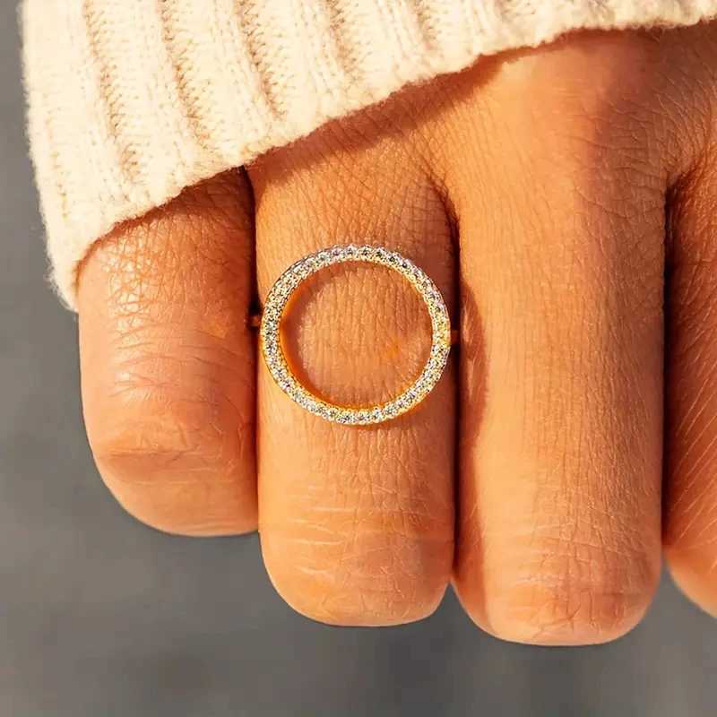 8 Hollow Round Shaped Finger Ring for Women Sparkling CZ Minimalist Wedding Rings Statement Accessories Drop Ship Jewelry y250730