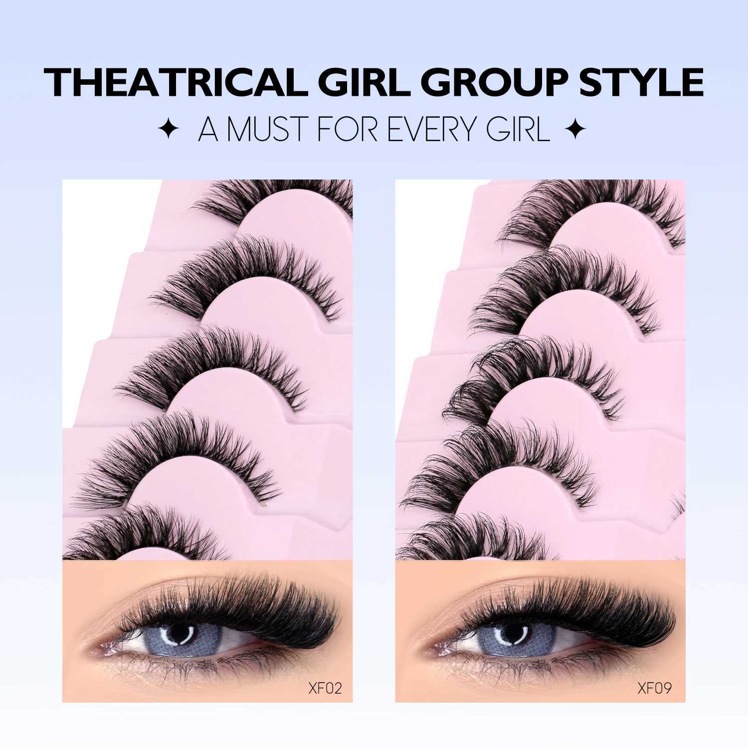 5/7 Pairs False Eyelashes Cat Eye Lashes Half Eye Lashes Fluffy Soft Natural Look Invisible Band Mink Lashes Makeup Z250730