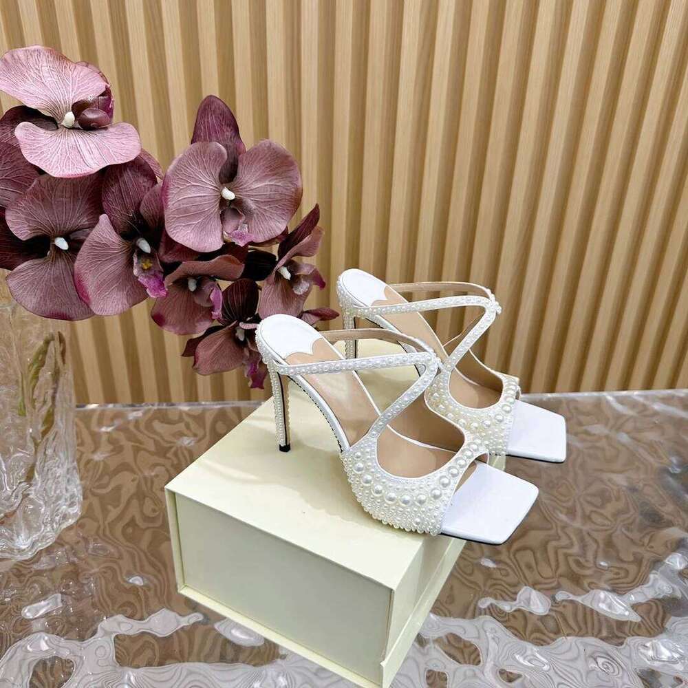 Women Size34-41 Genuine Leather Slippers Super High Heels Wedges Mules Pearls Slides Designer Shoes Zapatillas De Mujer b3f