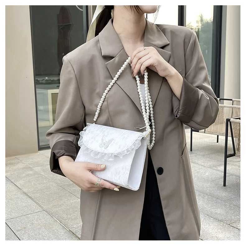 Crossbody Bags for Women Vintage Lace Pearl Chain Ladies Small Square Shoulder Bag Female Clutch Purse Handbags Sac Femme Y250730