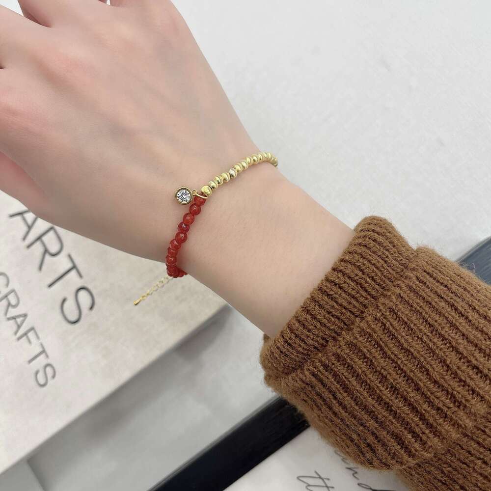 New Chinese National Style Zodiac Year Joyful Simulated Agate Light Red Fortune Cat Eye Bracelet for Women a71