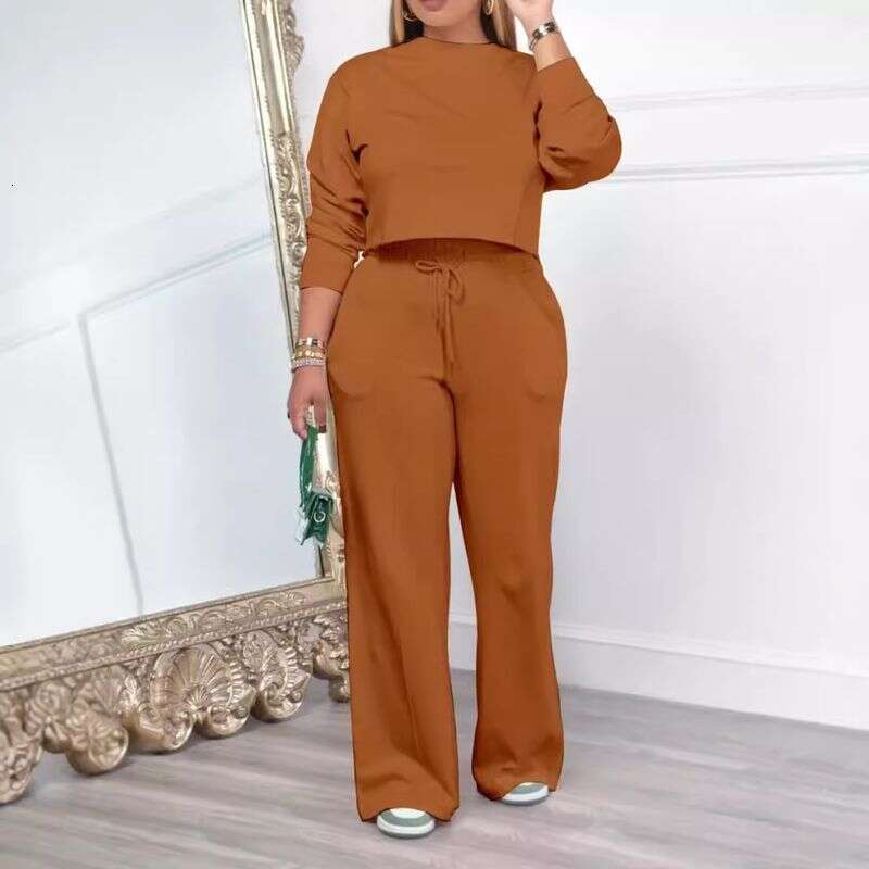 Women's Clothing In Autumn Winter, New Long Sleeved Round Neck Sweatshirts, Elastic Waist Trousers, Casual And Fashionable Two Piece Suits