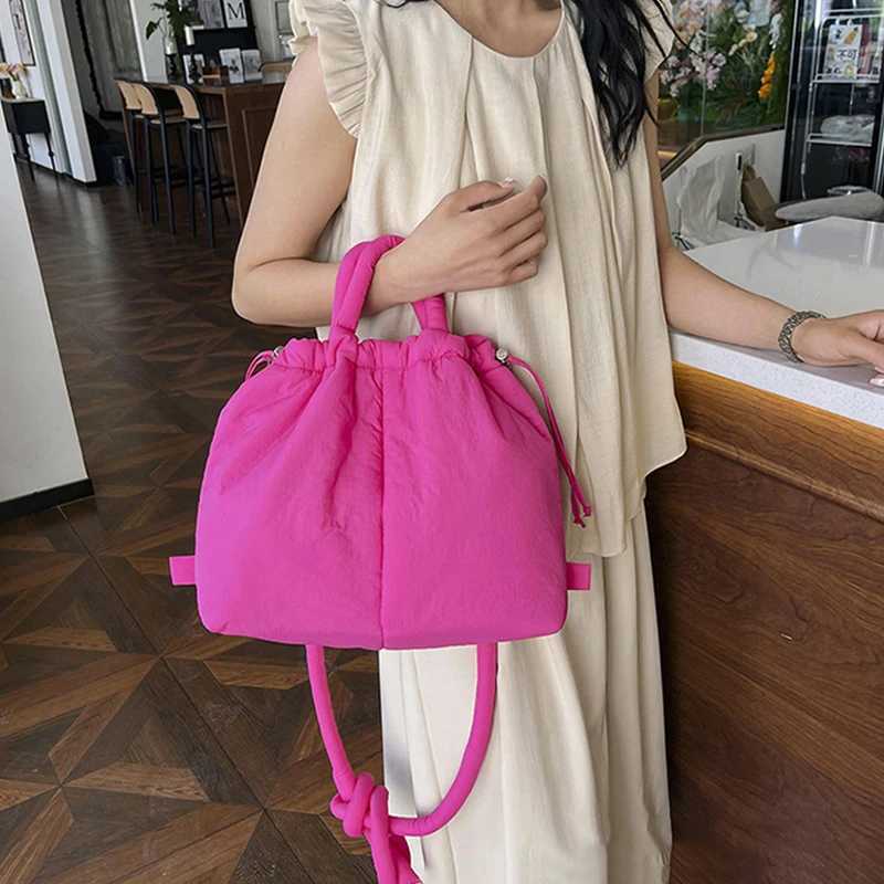 Fashion Small Puffer Tote Bag Nylon Down Cotton Drawstring Crossbody Bag Women Shoulder Bags 2024 New Large Lady Handbags Y250730