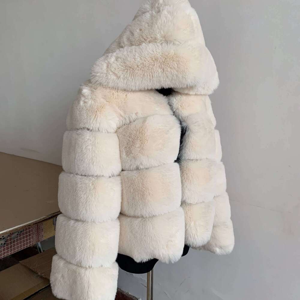 LHXDW Winter Warm Fake fox fur hooded coat Thick Faux Fur Hooded Jacket luxury women's winter fur coat High Quality