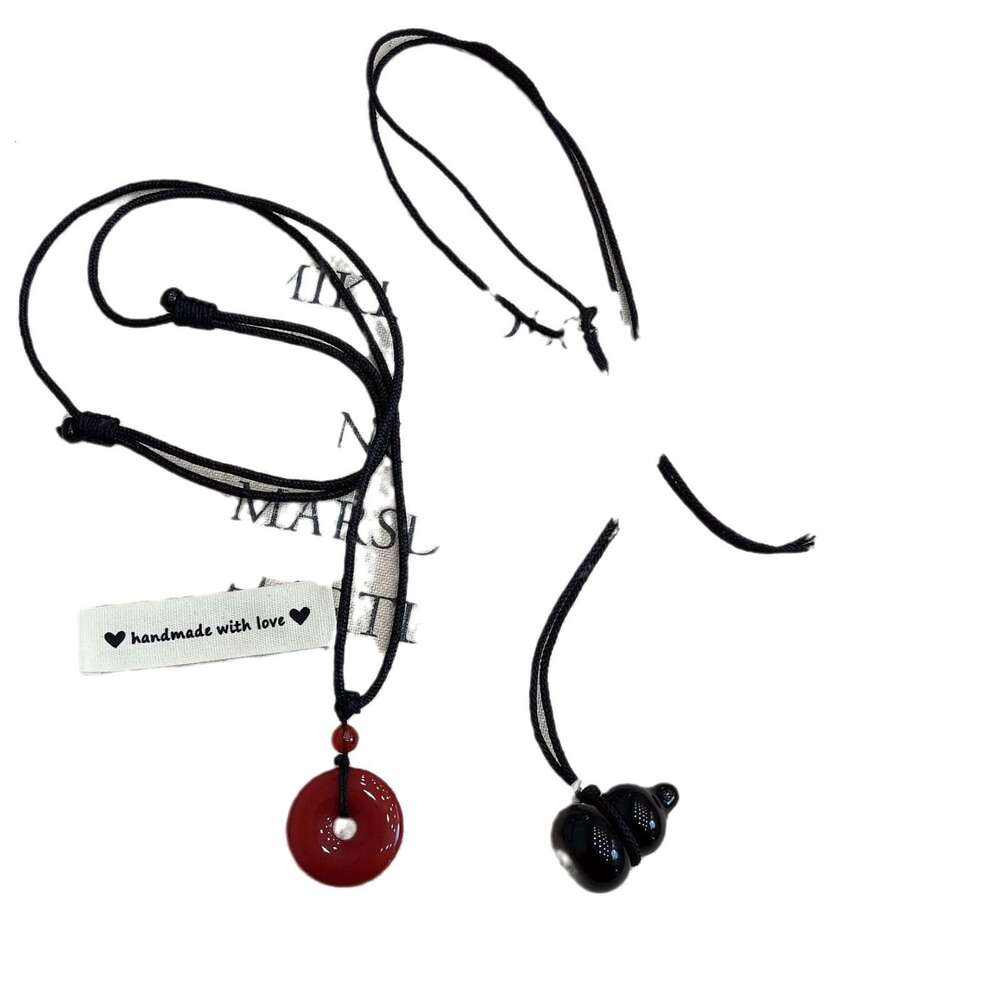 Natural Cinnabar Buckle Pendant for Men and Women, Birth Year Original Mineral Purple Gold Sand Red Rope Sweater Chain Peace Necklace 906