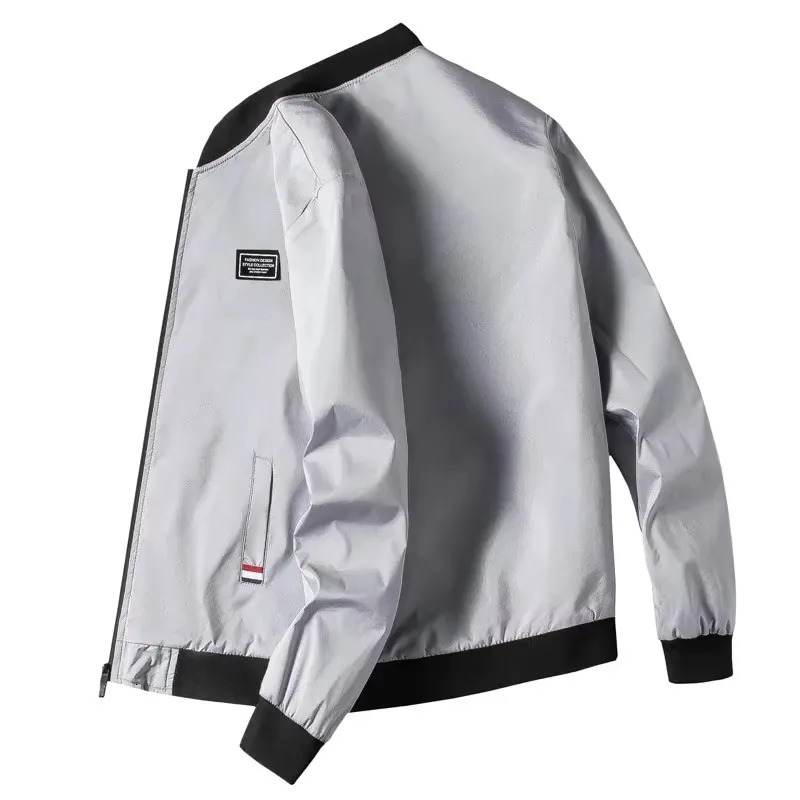 Mens Casual Long Sleeve Zipper Baseball Collar Bomber Jacket Chic And Trendy Regular Fit Windbreaker For Spring 250730