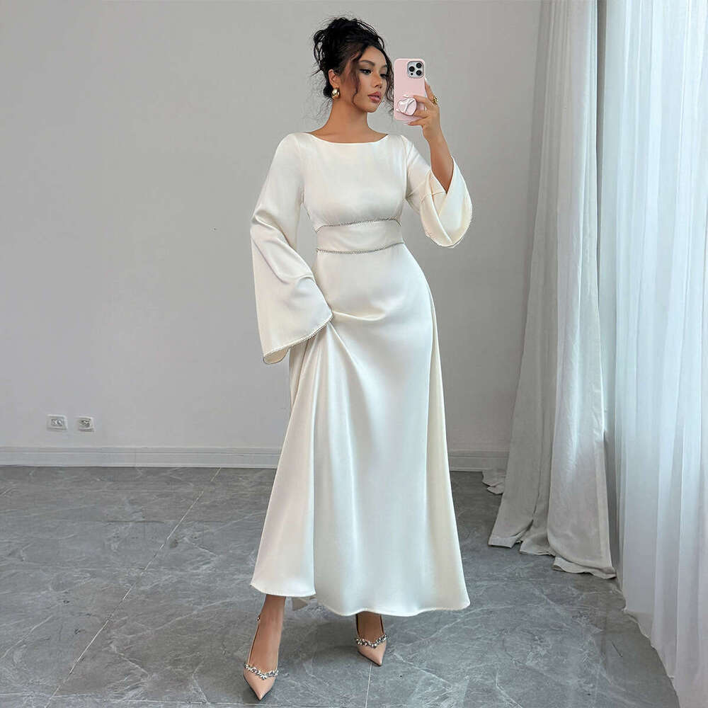 Elegant and Graceful Waist-Cinching Solid Color Long Sleeve Dress for Women 2025 Autumn Winter