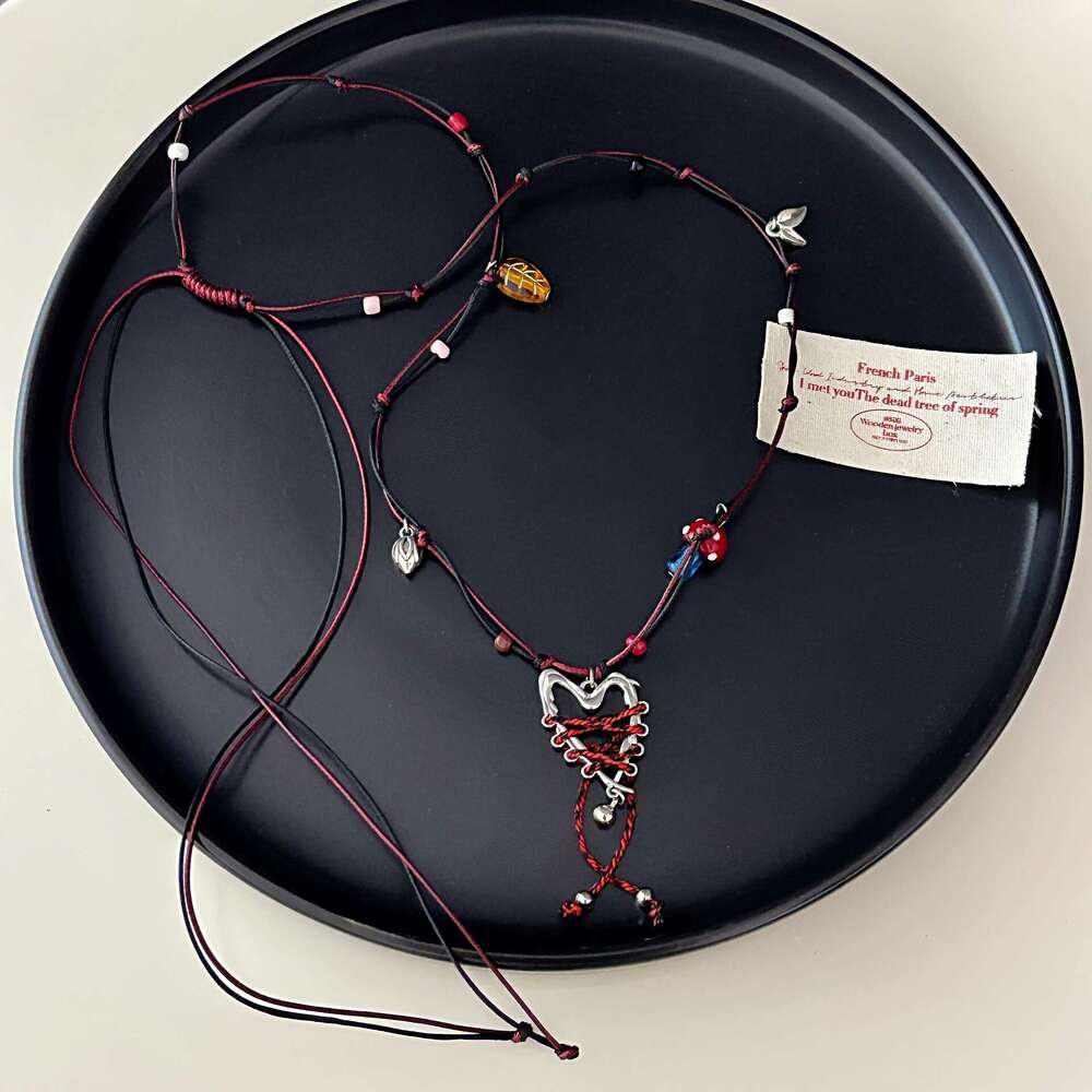 Heart Punk Rock Colorful Multi-Element Woven Pull Pendant Necklace Personality Trendy Fashion Hot Girl 412