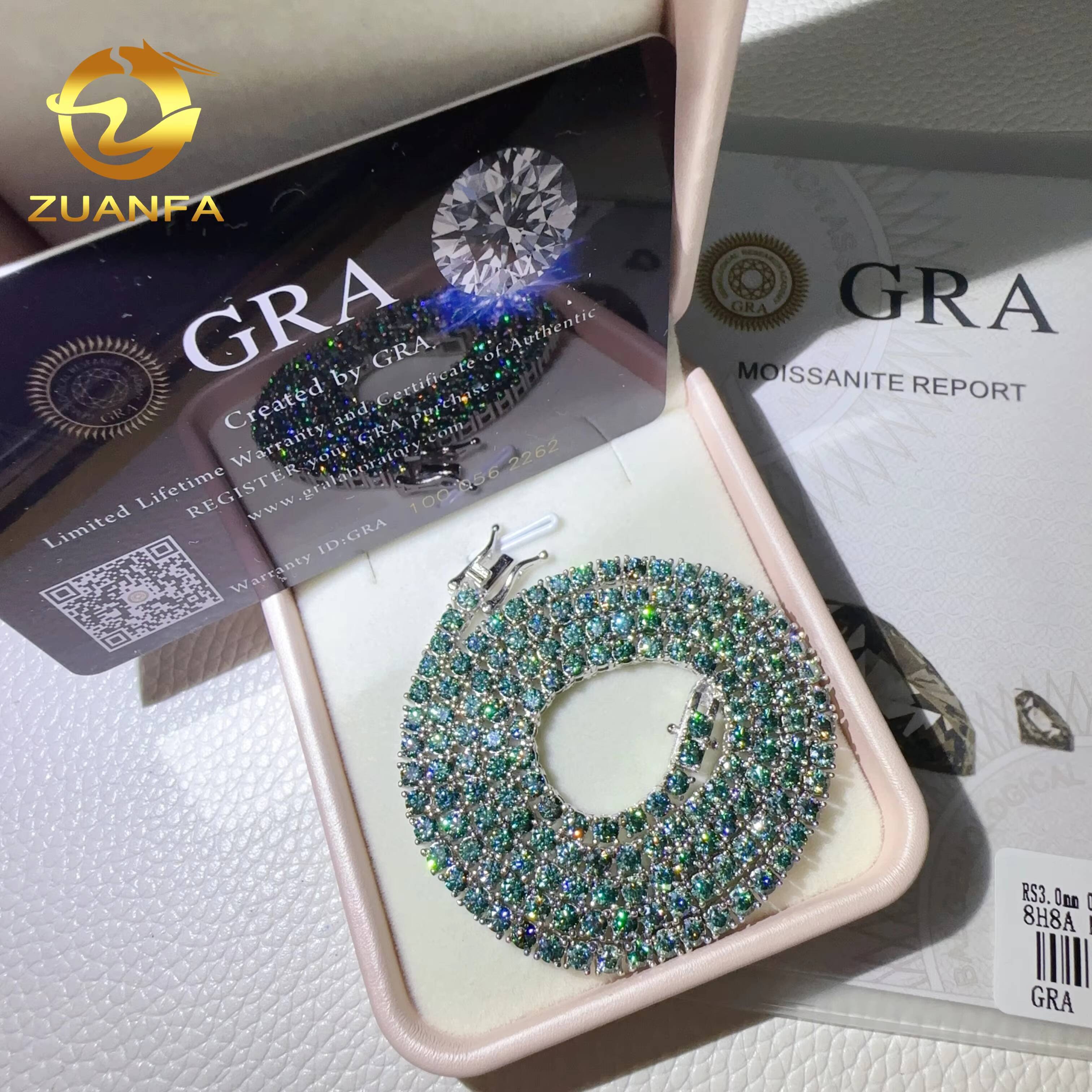 Pass Diamond Tester Luxury Fashion Jewelry 925 Sterling Silver Green Blue Colour Vvs Moissanite Lab Diamond Tennis Chain