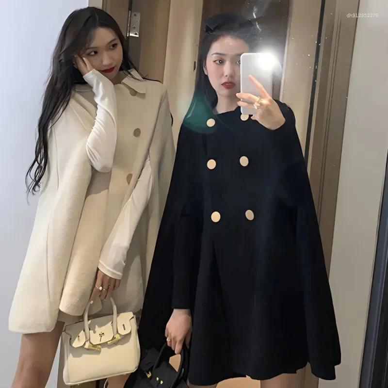 Women's Jackets Autumn Winter British Style Woolen Coat Loose Cowl Neck Wrap Shoulder Top Korean Version Casual Fashion Outerwear