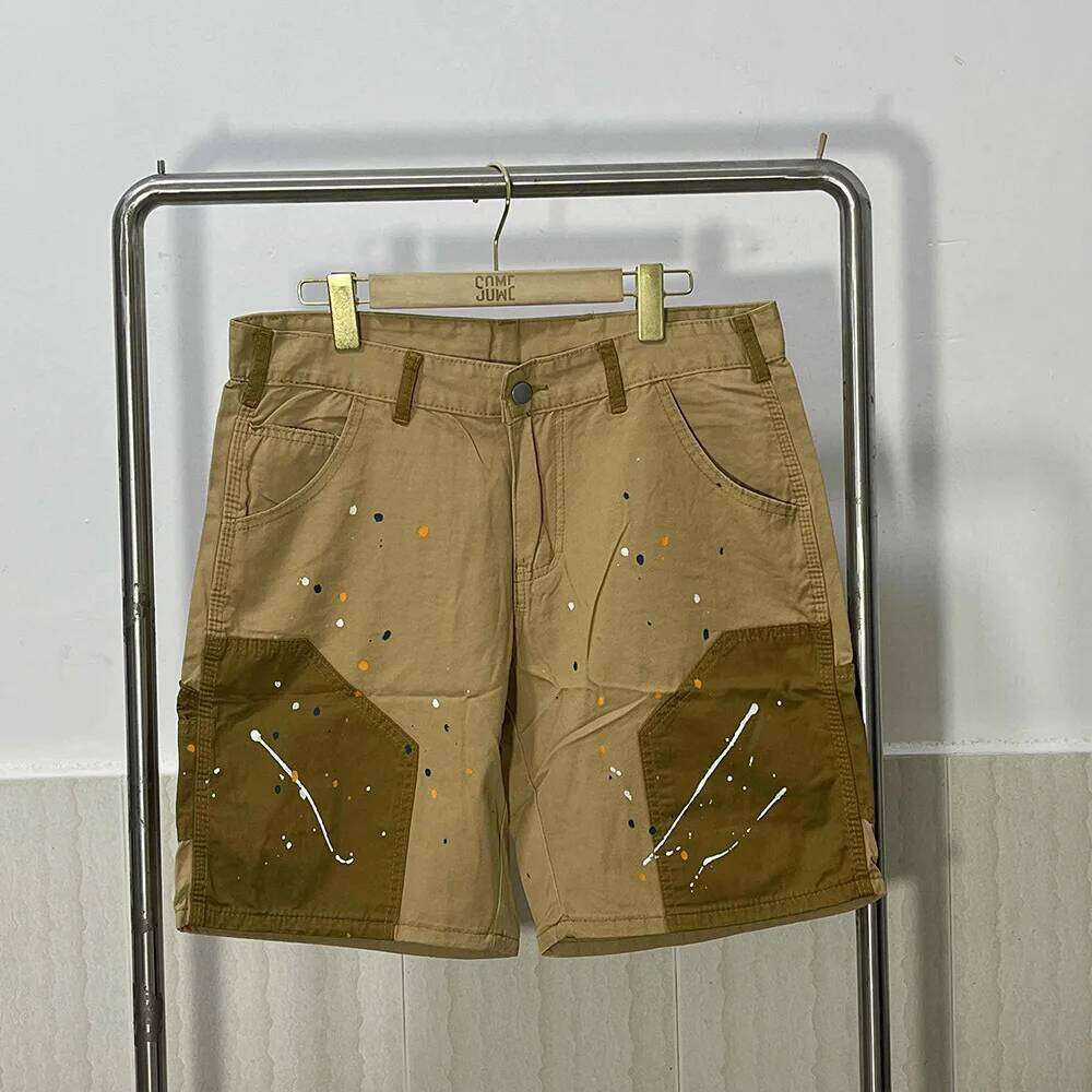 Fashion Splicing Casual Shorts Men's Loose Straight Splash Ink Color Collision Design Five-minute Pants Summer Tide