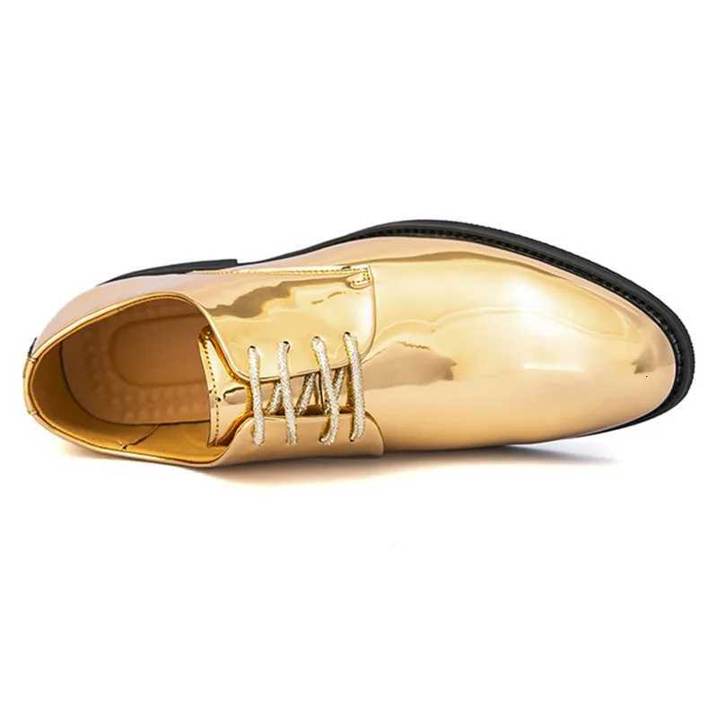 Fion New Gold Silver Glossy Patent Leather Lace Up Derby Shoes For Men Formal Wedding Gro Pr Flats Zapatillas Hbre Y250730