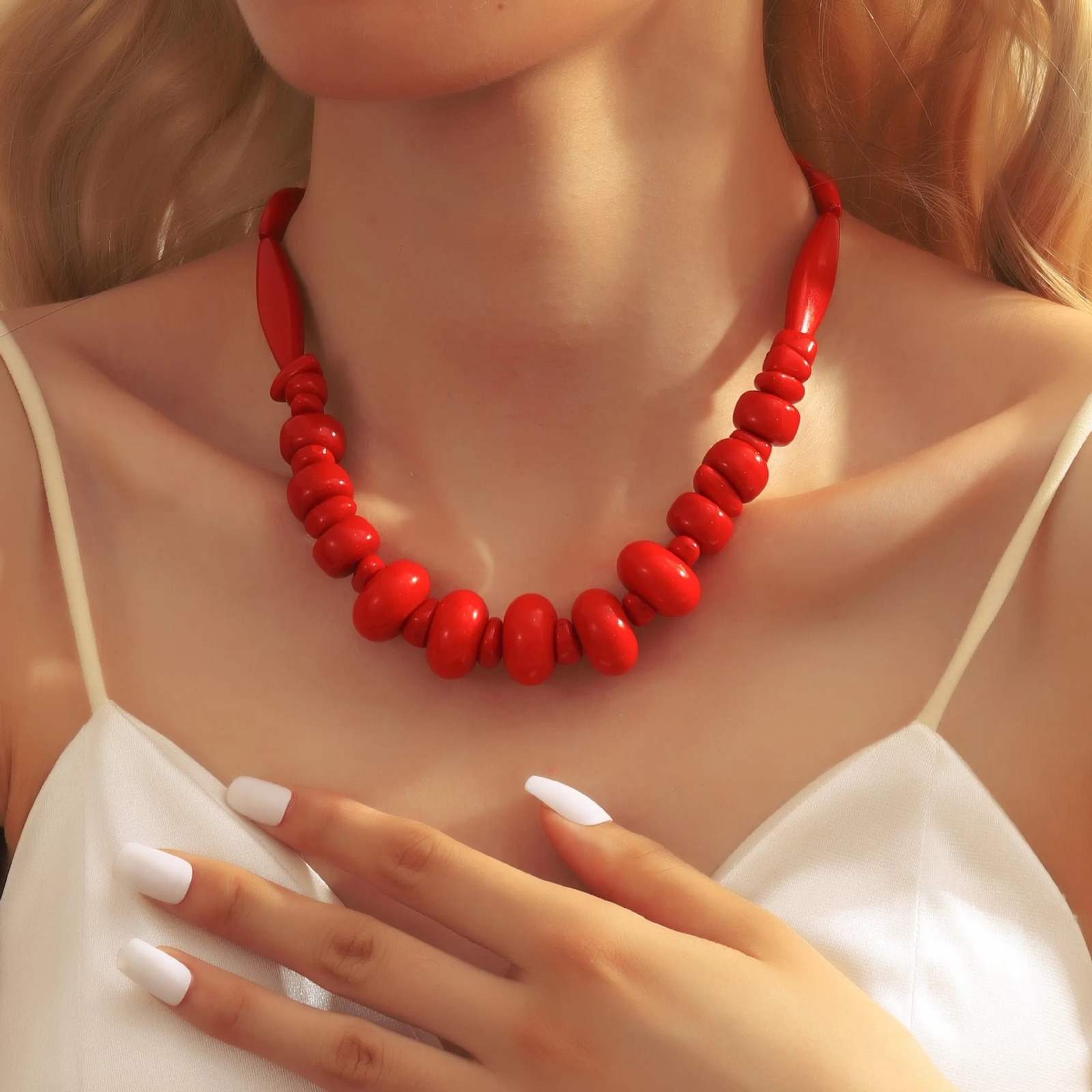 -selling Bohemian-style double-layered layered resin red coral necklace for womenFashionable and Unique. 250729