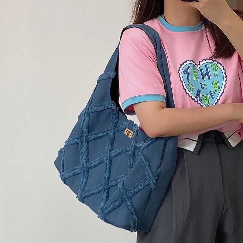 Tassel Denim Bag 2023 Canvas Bag Women Bag Large Capacity Casual Shoulder Handbag Shopping Tote Storage Bag Suede Dropship Y250730