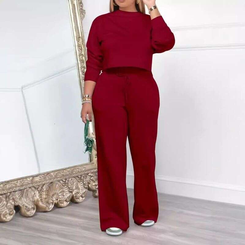 Women's Clothing In Autumn Winter, New Long Sleeved Round Neck Sweatshirts, Elastic Waist Trousers, Casual And Fashionable Two Piece Suits