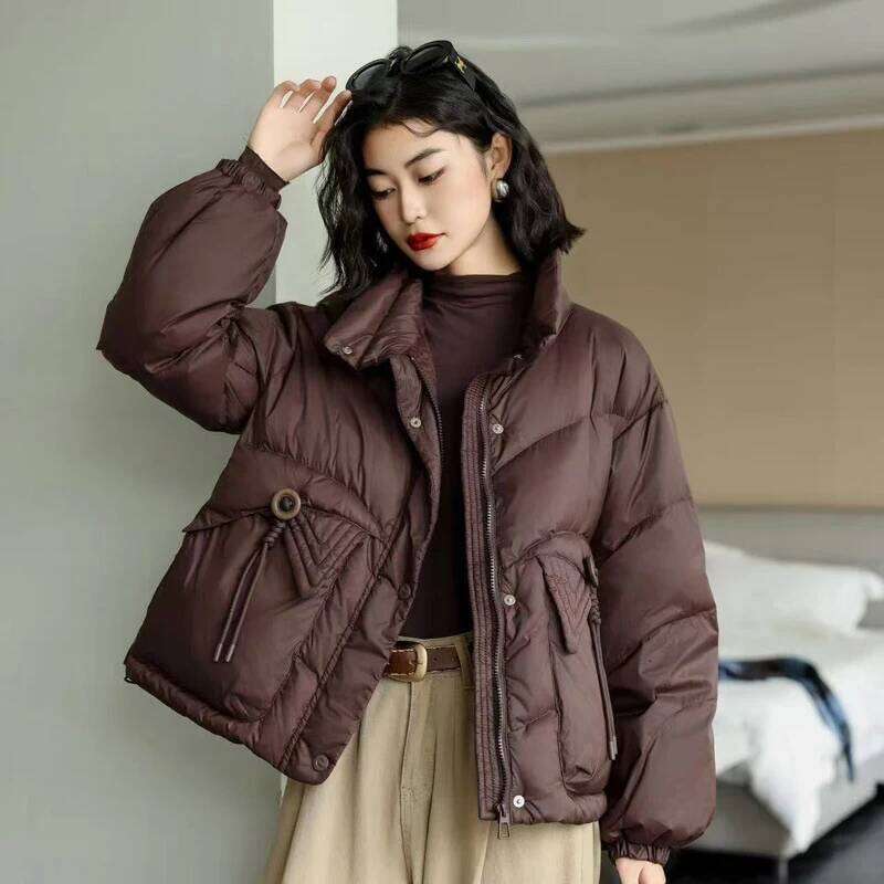 Designer Clothing 2025 Schinteon Women's White Duck Down Jacket Casual Loose Fit Stand Collar Coat Autumn Winter Warm Outwear Fashion