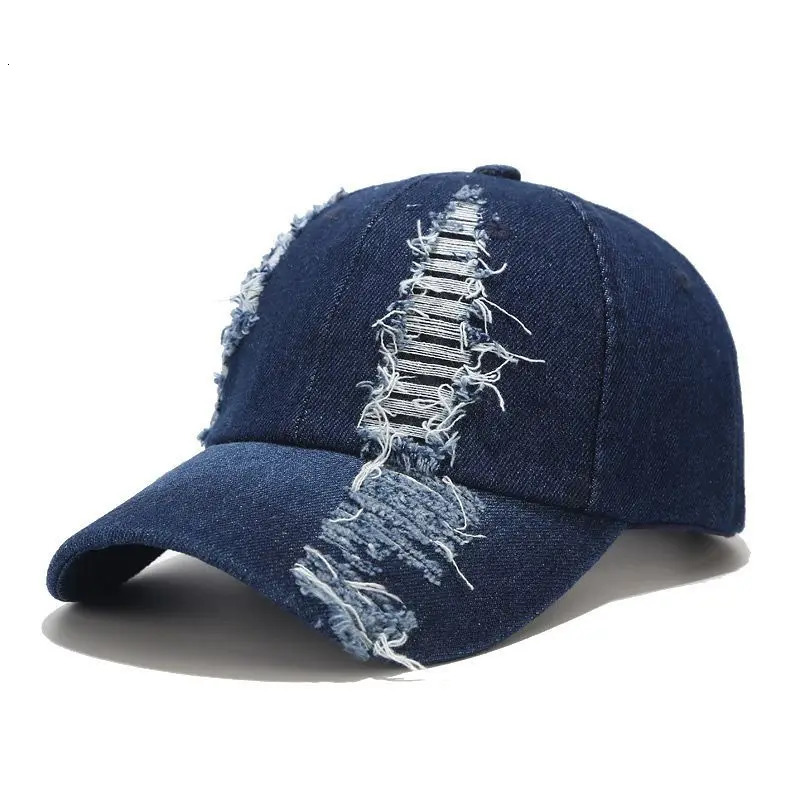 Baseball cap for men in spring and summer fashionable European and American washed hole denim duckbill cap outdoor casual sun 250730