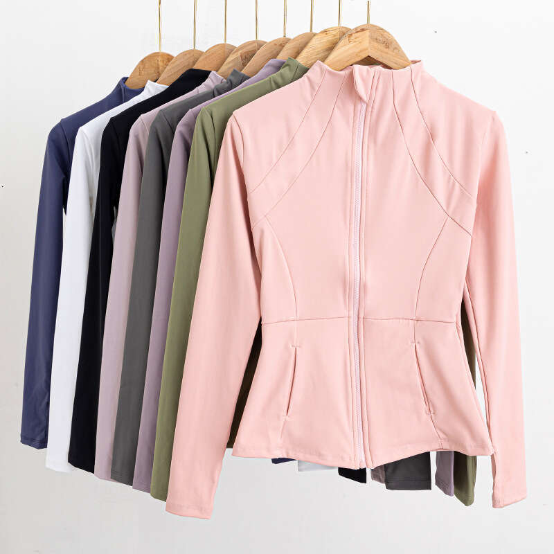 Simple Slim Fit Yoga Jacket Fitness Long Sleeve Top Stand Collar Quick Dry Sports Sun Protection Cardigan Tight Waist