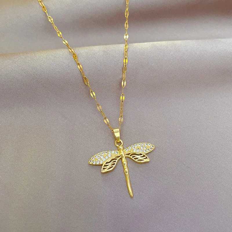 316L Stainless Steel Personality Dragonfly Pendant Necklace For Women Fashion Girls Clavicle Chain Party Jewelry Gifts D Z250731 Z250910