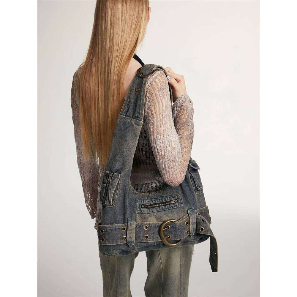 Large capacity Women handbag Fashion Denim Single female Shoulder Crossbody Bag Casual Rivets ladies big Totes Armpit bag