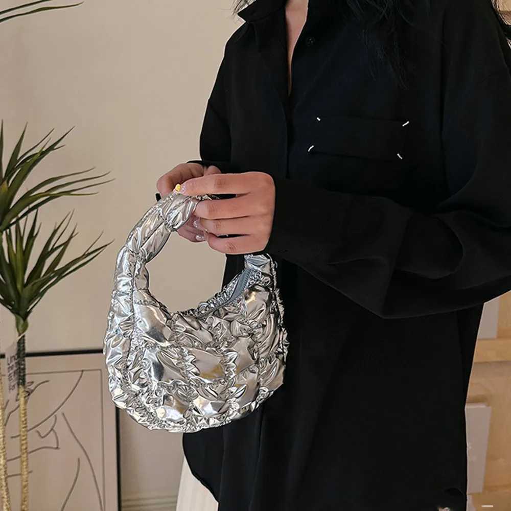 Korea Pleated Silver Cloud Bag 2024 fashionable Armpit Mini Handbag Ruched Designer Tote Bag Solid Color Top Handle Bags Y250730