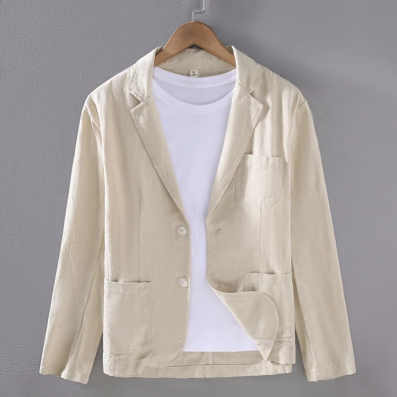 2024 Retro Cotton Linen Men Blazer Coat Beach Wedding Party Suit Spring Summer Fashion Male Formal Business Slim Jacket 250724