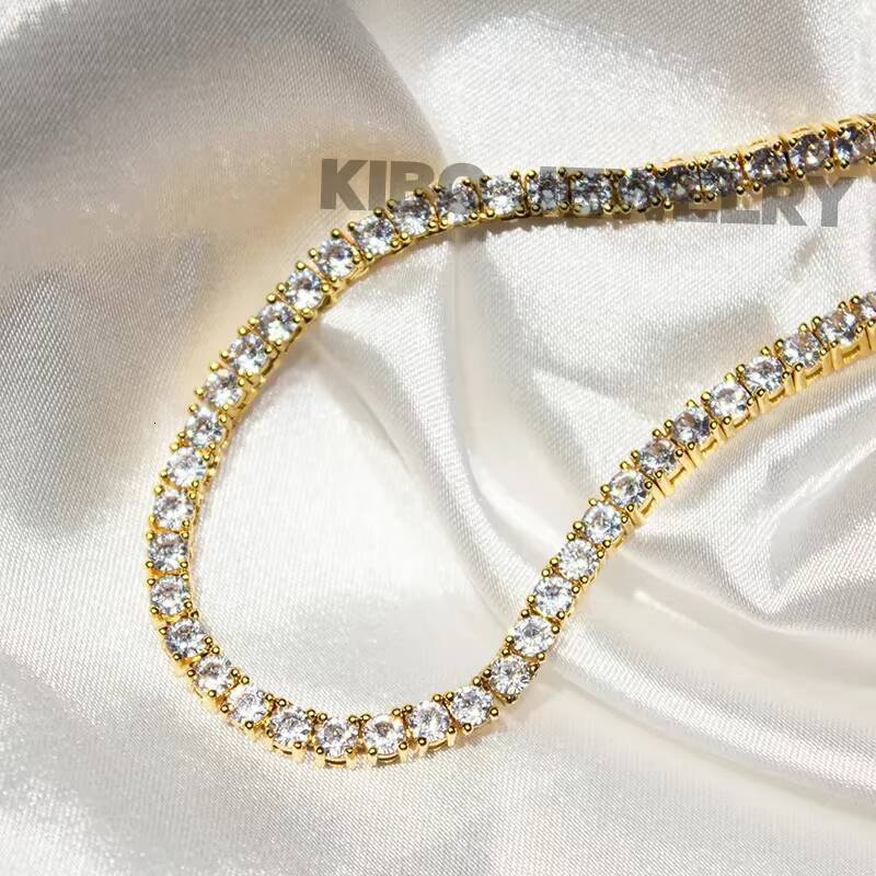 Hip Hop Jewelry Iced Out VVS1 D Color Mossanite Diamond Necklace Real 4mm Moissanite Tennis 9K 10K 14K Solid Gold Chain