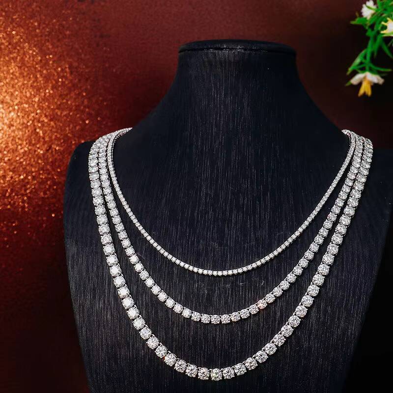 Fashion Jewelry Iced Out Diamond Tennis Chain 4mm 22/24 Inches 925 Sterling Silver VVS Moissanite Tennis Chain Necklace