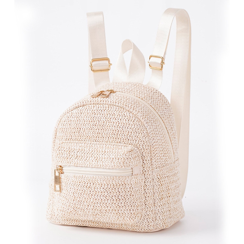 2025 Women's Backpack New Designer Double layer Zipper Casual Personalized Straw Woven Backpack