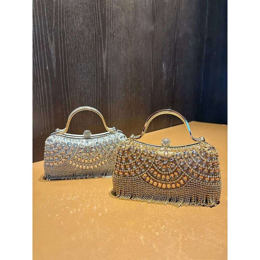 Dia Evening Clutch Bag Golden Tassel Handbag Boutique Novelty Metallic Rhinestone Purses And Handbags Bridal Wedding Party