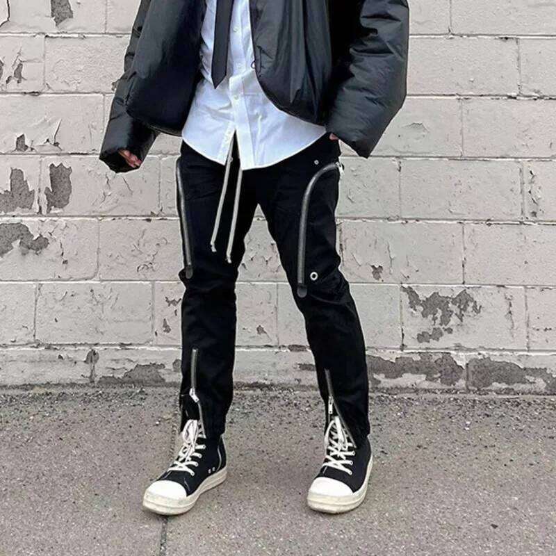 HKSH Spring Autumn New Multi Motorcycle Cargo Pants Casual Straight Men's Tide Dark Punk Overalls Zipper Design RO HK1380