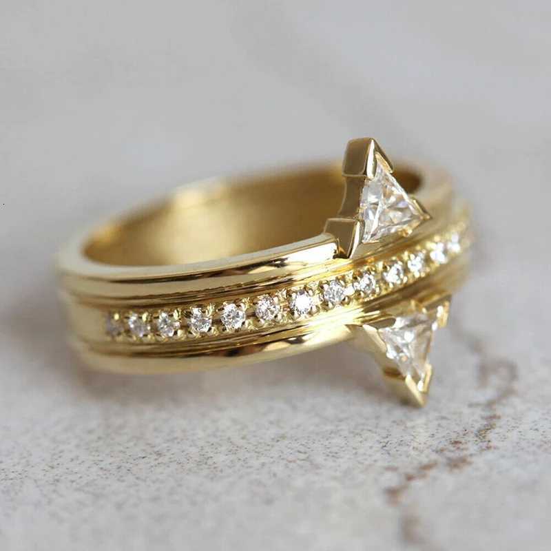 8 Gold Color Wedding Rings for Women New Trendy Design Triangular Cubic Zirconia Luxury Rings Engagement Party Lady Jewelry y250730