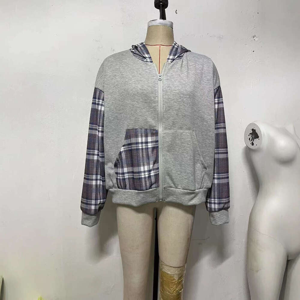 American Style Hooded Plaid Sweatshirt Cardigan for Men 2025 Spring and Autumn New Printed Loose Jacket Top