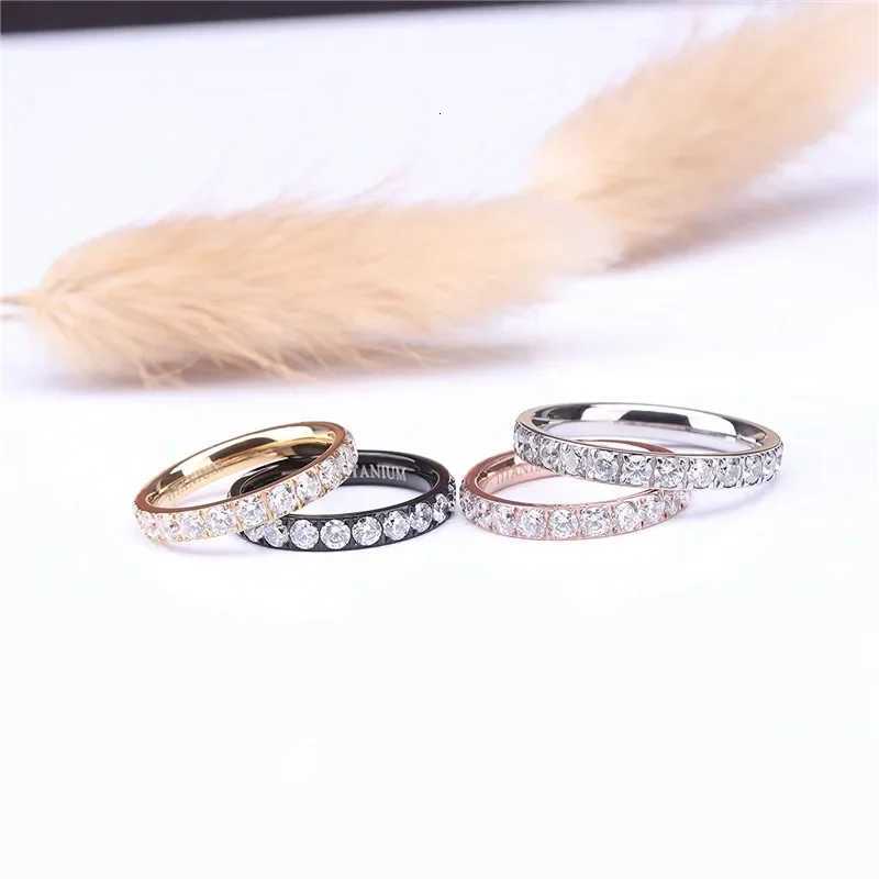 3mm Black Rose Gold Titanium Ring for Women Cubic Zirconia Engagement Rings Eternity Wedding Band Trendy Silver Color y250730
