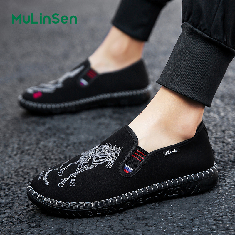 Mulinsen Old Beijing cloth shoes men's 2025 new anti-slip breathable Chinese style embroidered horse one-step soft sole casual work shoes