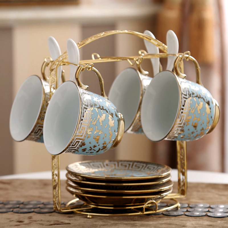 European Luxury Ceramic Coffee Cup Set Creative Tea Set Living Room Household Water Cup Mug Milk Cup 250731