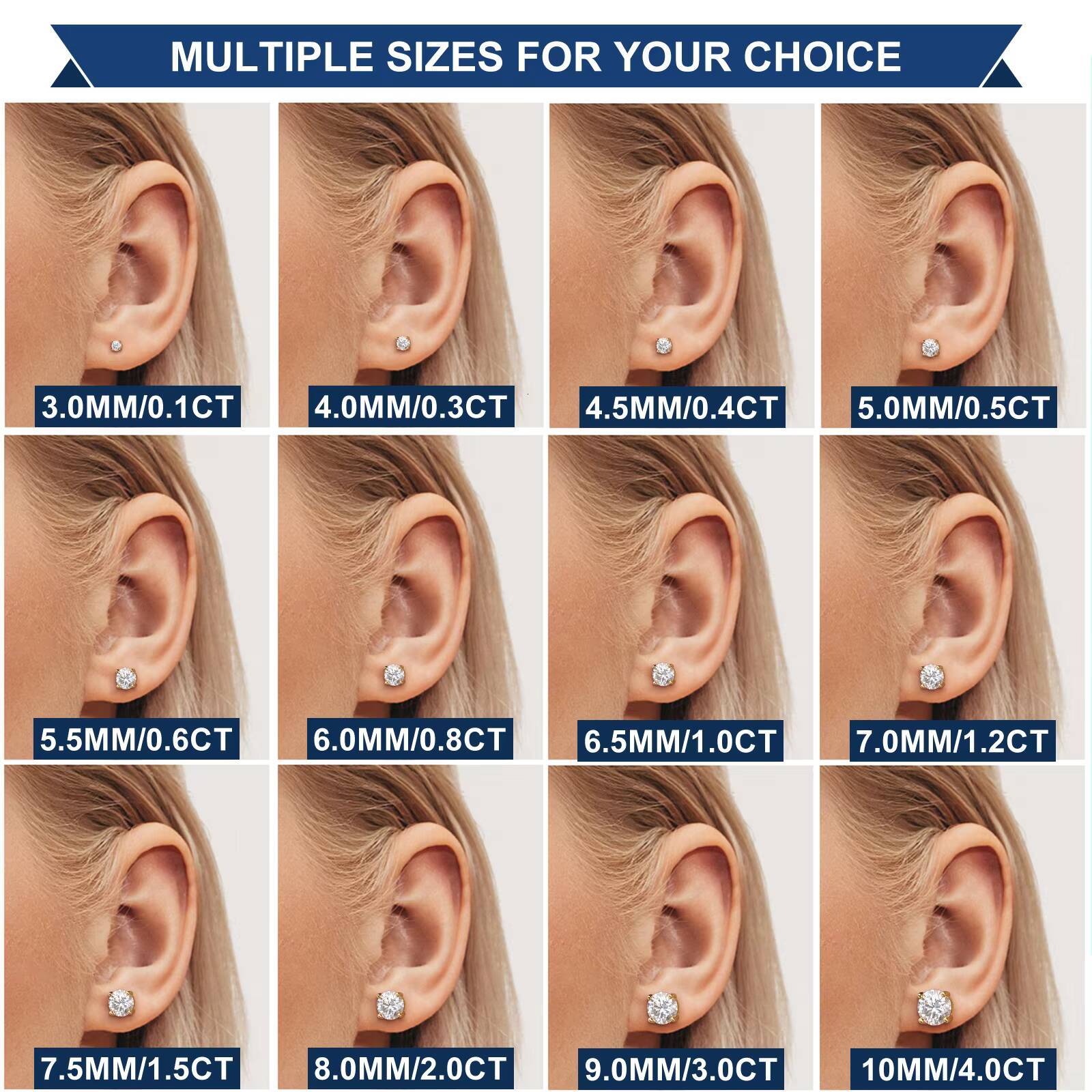 Push Back 0.1ct-4ct Classic 4 Prong Moissanite Stud Earrings White Gold 925 Sterling Silver VVS Mossanite Diamond Men Women