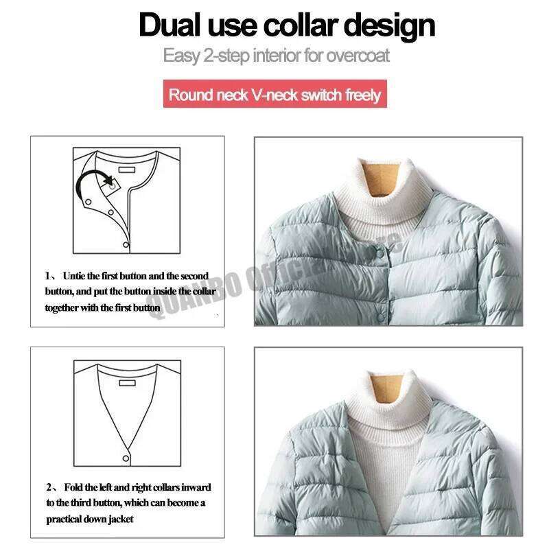 Designer Clothing 2025 Women Liner Duck Down Jacket O-Neck Variable V-Neck 2024 New Female Winter Keep Warm Collarless Ultralight Quilted Puffer Coat