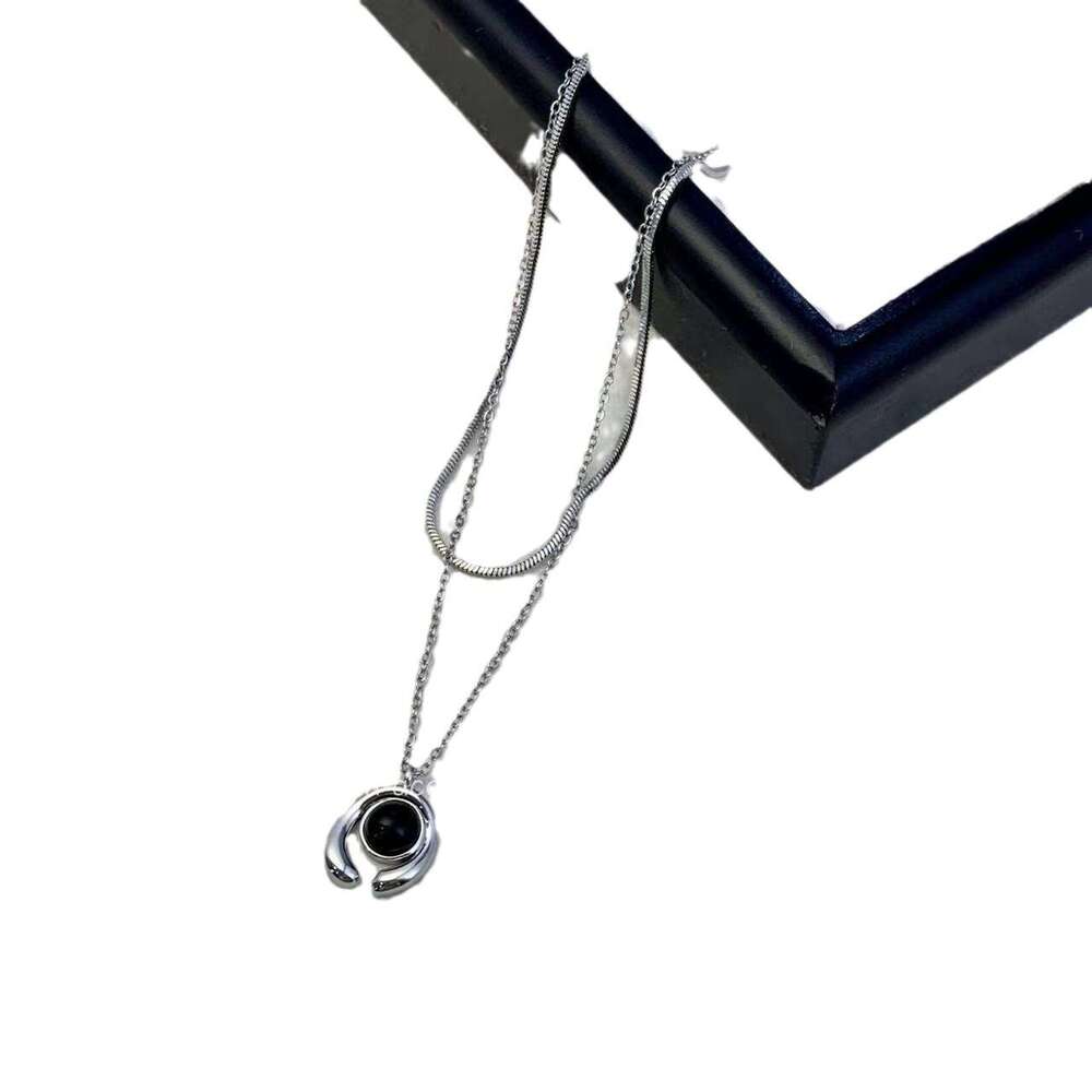 Four Seasons Versatile Double Layer Stacked Abstract Pattern Necklace for Women, Melad Sweater Chain, Niche Light Collarbone Chain 14c