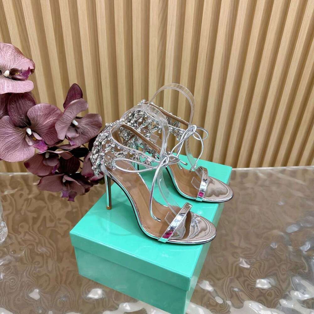Women Size35-43 Genuine Leather Sandals Super High Heels Crystals Pumps Party Summer Designer Shoes Zapatillas De Mujer 155