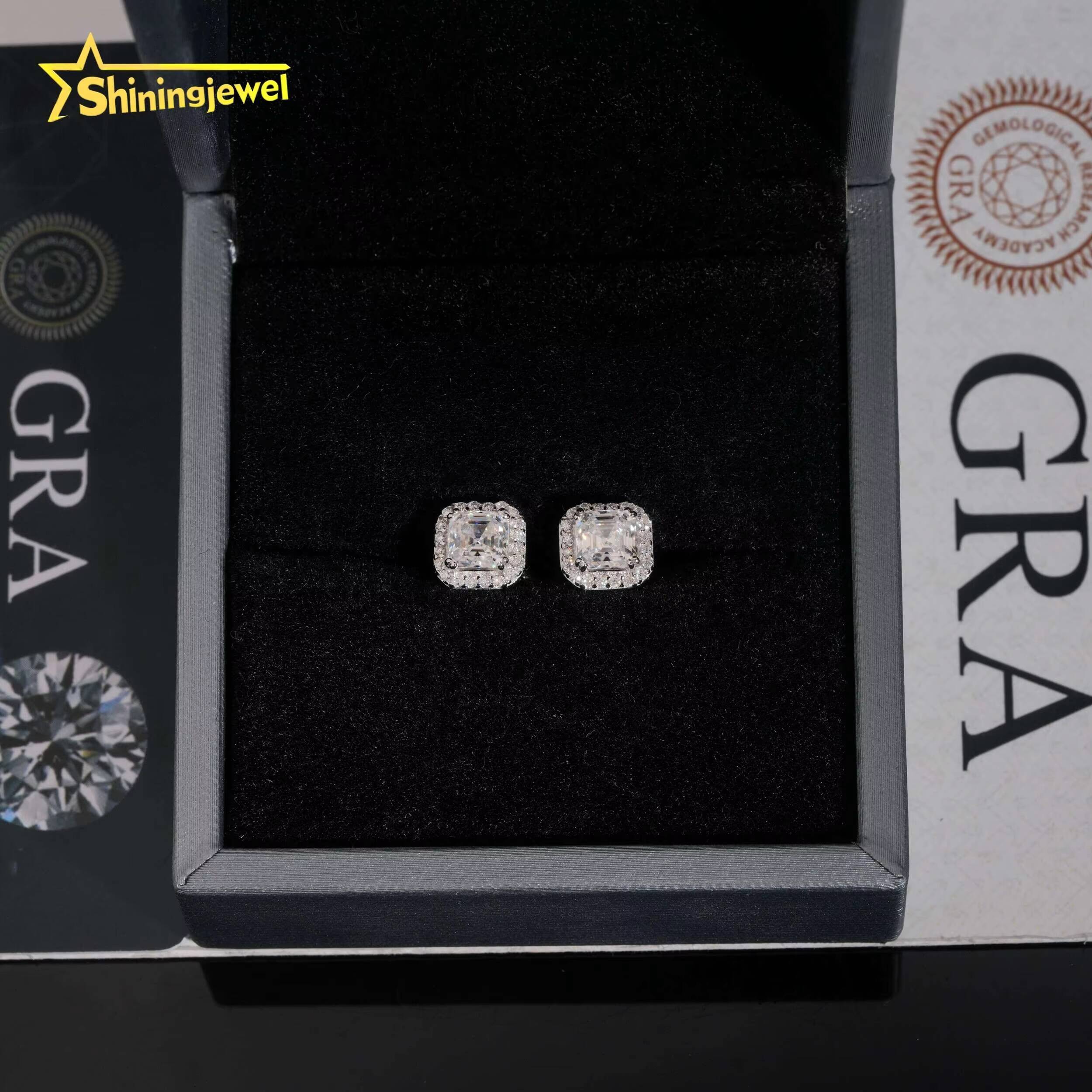 Hip Hop Jewelry Screw Back 925 Silver Halo Asscher Cut 5*5mm Mens VVS Moissanite Earrings