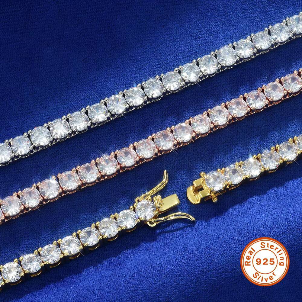 High Quality S925 Silver Hip Hop Jewelry 5mm Mozambique Tennis Chain Premium Moissanite Necklaces