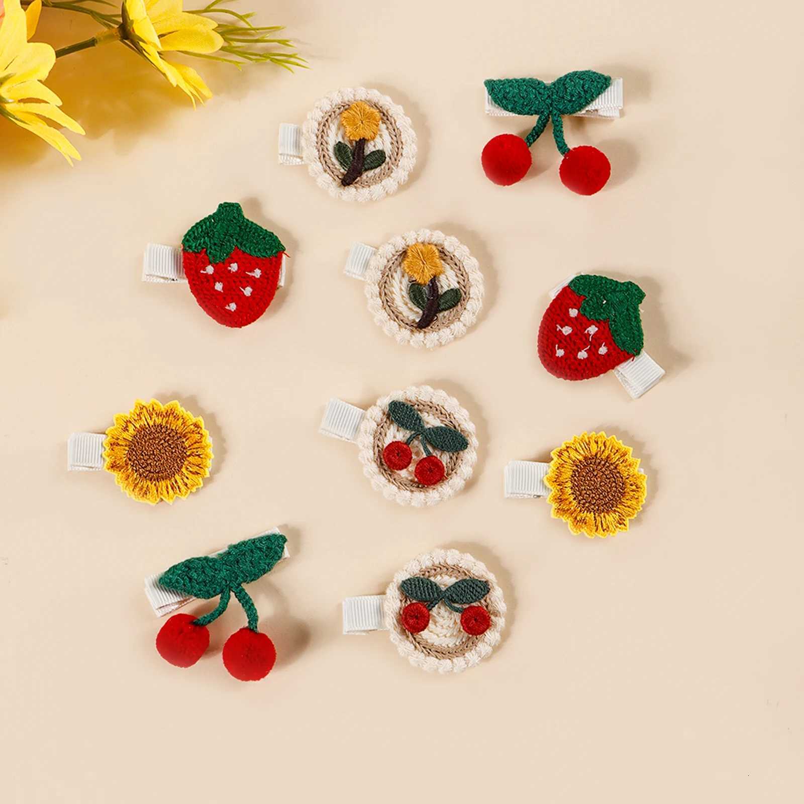 10Pcs Strawberry Cherry Sunflower Cloth Clip Baby Cute Combination Hairpin Childrens Hair Accessories For Taking Photos Outside R250730