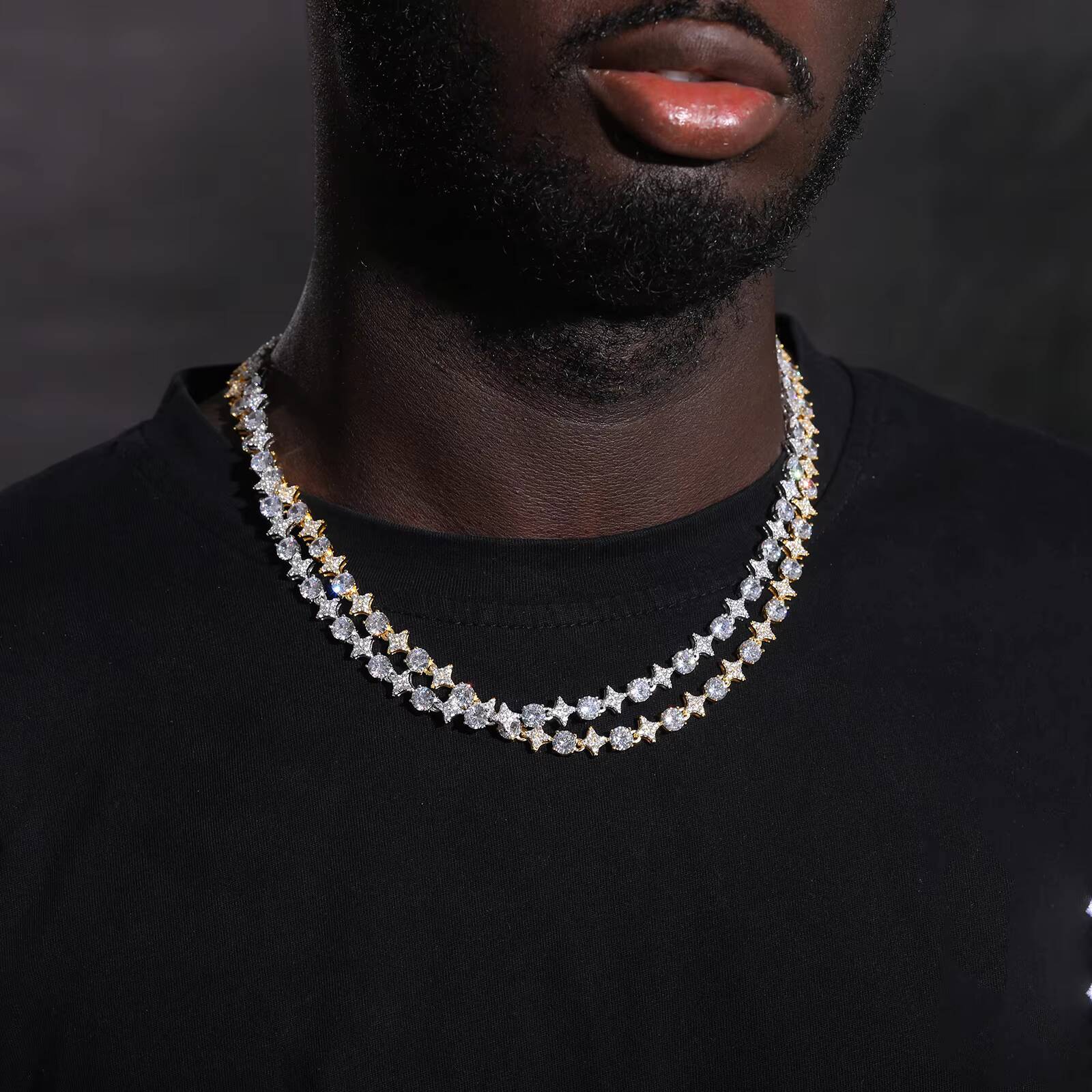 925 Sterling Silver Star Round Moissanite Tennis Chain Necklace New Design Hip Hop Couple Fine Jewelry Femme for Valentine