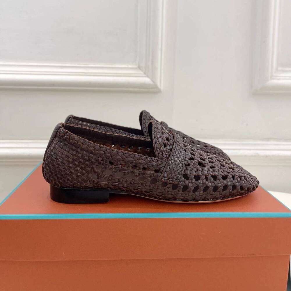 New Women Size35-41 Weaving Genuine Leather Flats Hollow Loafers Solid Colors Leisure Designer Shoes Zapatillas De Mujer fc8