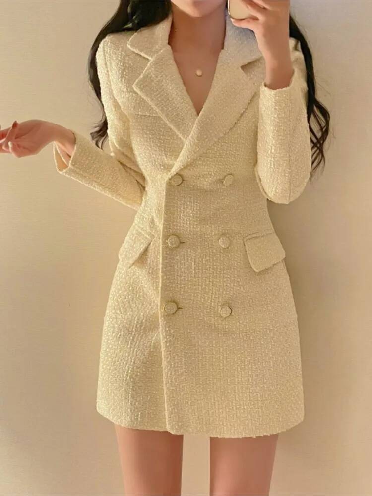 Elegant Tweed Blazer Double Breasted Slim Short Dresses for Women Korean Fashion Office Lady Coat Dress Autumn Winter New ddmysept ddmysept